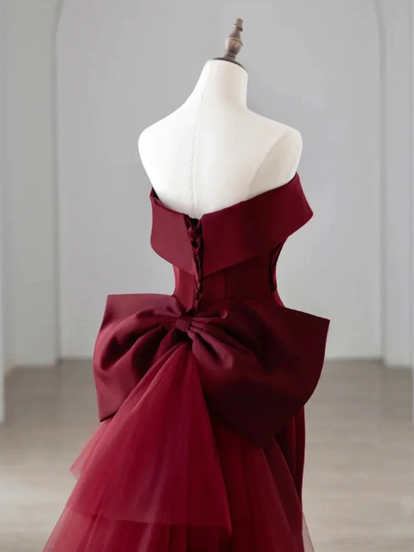 Classy Mermaid Off The Shoulder Burgundy Long Party Dress Sequin Prom Dresses main image 1