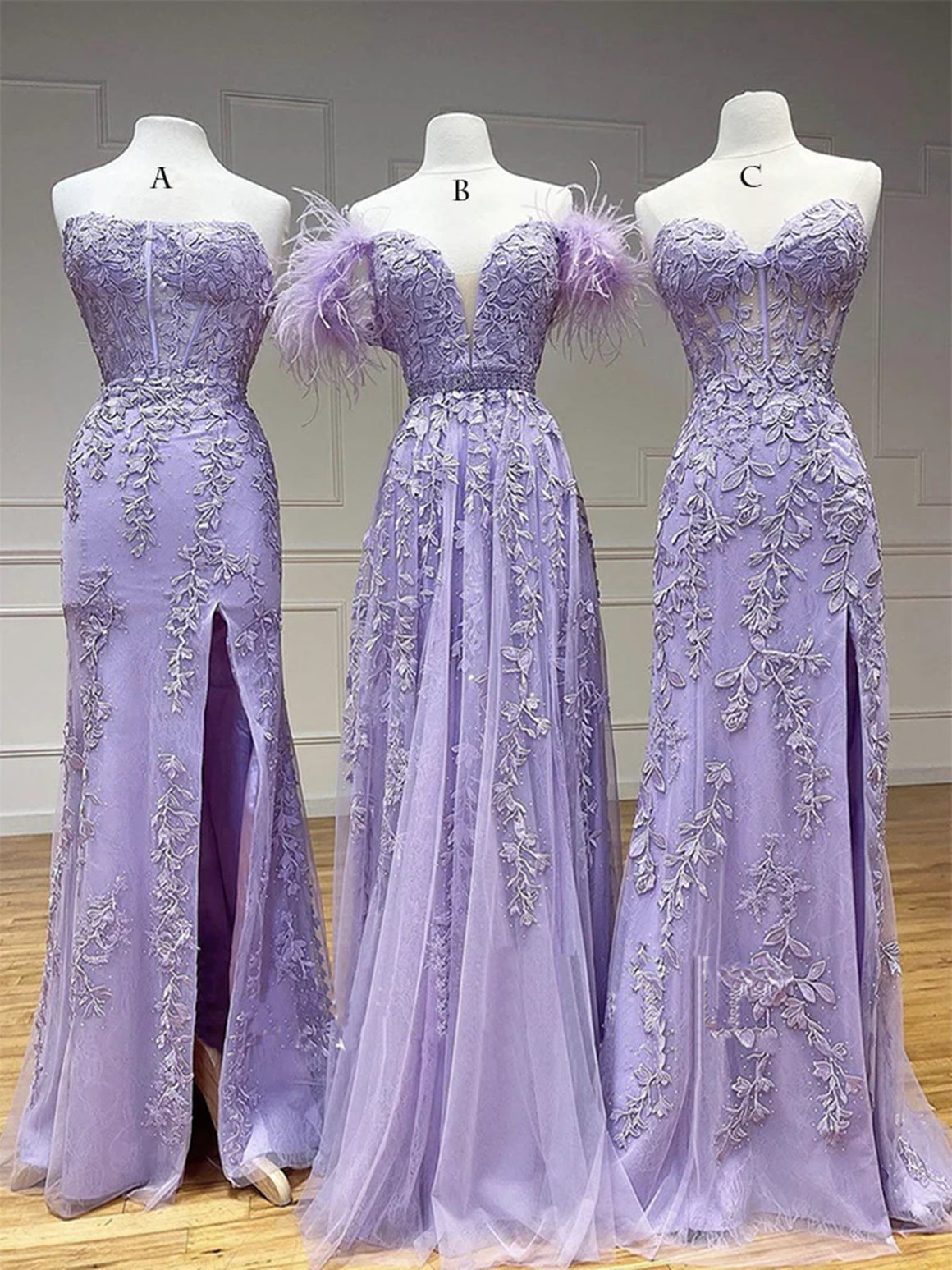 Purple Tulle Lace Long Prom Dresses, Purple Tulle Lace Long Formal Evening Dresses