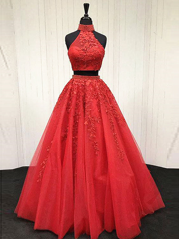 2 Pieces Pink Red Lace Prom Dresses, Two Pieces Pink Red Tulle Lace Formal Evening Dresses, Custom Size / Red as Pics / No Rush 2 Pieces Pink Red Lace Prom Dresses, Two Pieces Pink Red Tulle Lace Formal Evening Dresses, Custom Size / Red as Pics / No Rush