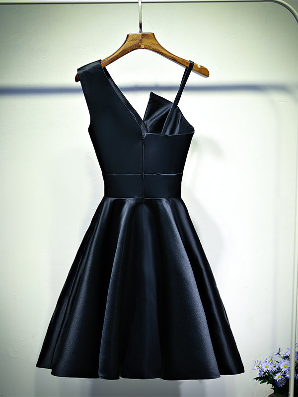 A Line One Shoulder Short Black Prom Dresses, Short Black One Shoulder Formal Graduation Dresses, US 8 / Custom Color / No Rush A Line One Shoulder Short Black Prom Dresses, Short Black One Shoulder Formal Graduation Dresses, US 8 / Custom Color / No Rush