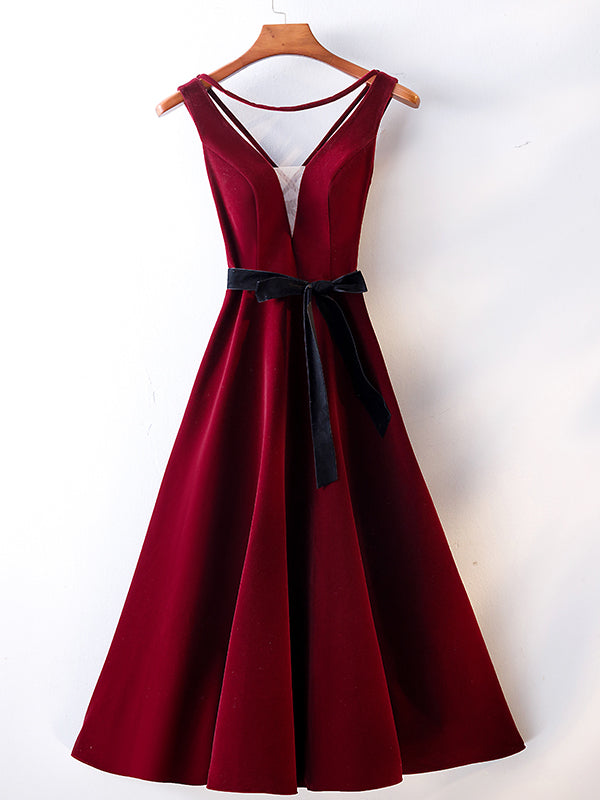 A Line V Neck Short Burgundy Prom Dresses, Wine Red Short Formal Gradu - shegown A Line V Neck Short Burgundy Prom Dresses, Wine Red Short Formal Gradu - shegown