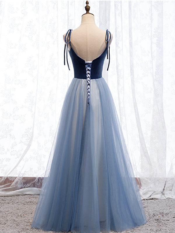 A Line Sleeveless Floor Length Blue Prom Dresses, Blue Long Formal Bri - shegown A Line Sleeveless Floor Length Blue Prom Dresses, Blue Long Formal Bri - shegown