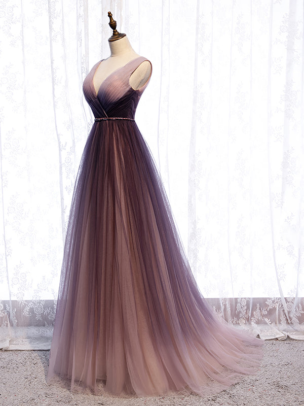 A Line V Neck Purple Ombre Prom Dresses, V Neck Purple Ombre Formal Evening Bridesmaid Dresses, US 8 / With Rush+$19.99 A Line V Neck Purple Ombre Prom Dresses, V Neck Purple Ombre Formal Evening Bridesmaid Dresses, US 8 / With Rush+$19.99