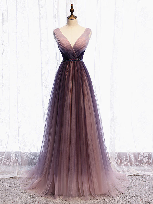 A Line V Neck Purple Ombre Prom Dresses, V Neck Purple Ombre Formal Ev - shegown A Line V Neck Purple Ombre Prom Dresses, V Neck Purple Ombre Formal Ev - shegown