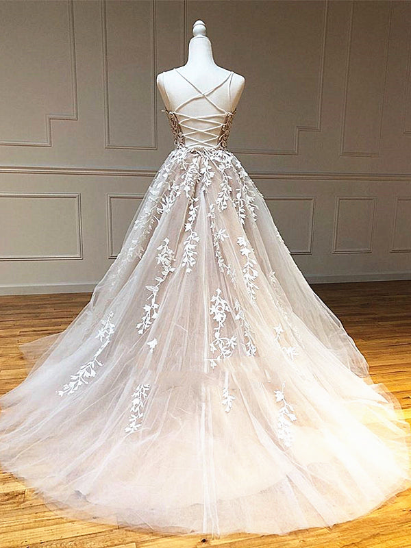 Backless Champagne Lace Wedding Dresses, Backless Champagne Lace Formal Prom Evening Dresses, US 10 / Custom Color / No Rush