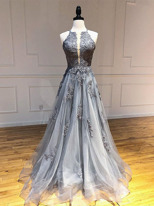 grey graduation dress Backless Gray Lace Prom Dresses, Backless Gray Lace Formal Evening Graduation Dresses, Custom Size / Gray as Pics / With Rush+$19.99