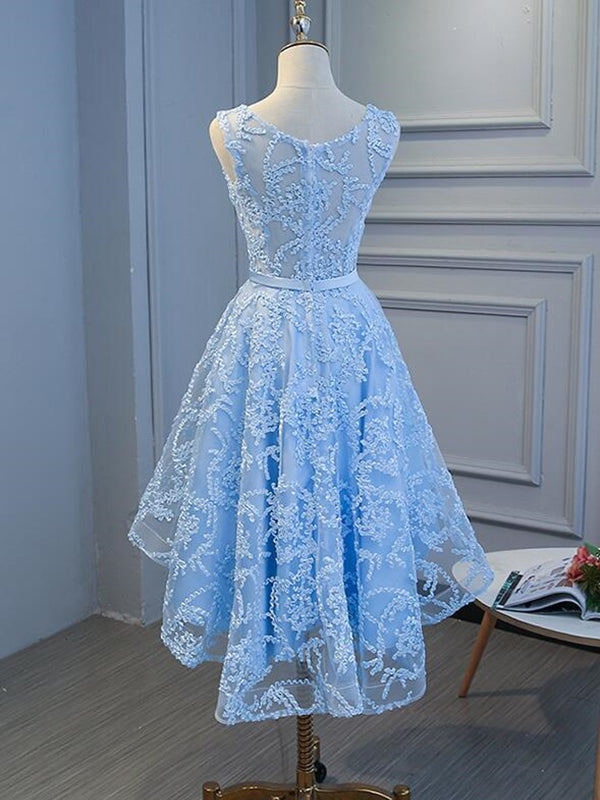 Blue High Low Lace Prom Dresses, Blue High Low Lace Graduation Homecom -  shegown