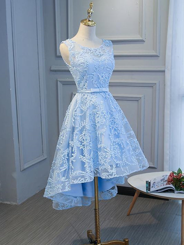 Blue High Low Lace Prom Dresses, Blue High Low Lace Graduation Homecom - shegown Blue High Low Lace Prom Dresses, Blue High Low Lace Graduation Homecom - shegown