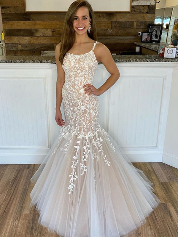champagne mermaid wedding dress Champagne Mermaid Lace Prom Dresses, Champagne Mermaid Lace Long Fomal