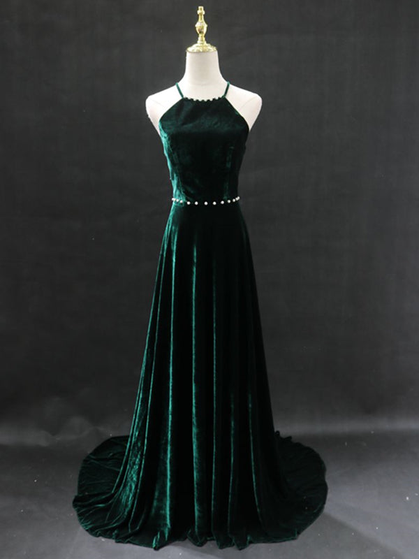 Dark Green Backless Long Prom Dresses, Dark Green Long Formal Evening - shegown Dark Green Backless Long Prom Dresses, Dark Green Long Formal Evening - shegown