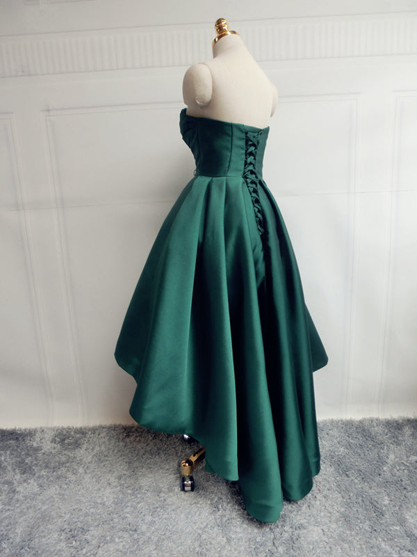 Emerald Green High Low Satin Prom Dresses, Emerald Green High Low Form - shegown Emerald Green High Low Satin Prom Dresses, Emerald Green High Low Form - shegown