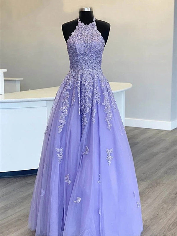 High Neck Long Purple Lace Prom Dresses, Purple Lace Formal Evening Dresses, Custom Size / Purple as Pics / With Rush+$19.99 High Neck Long Purple Lace Prom Dresses, Purple Lace Formal Evening Dresses, Custom Size / Purple as Pics / With Rush+$19.99