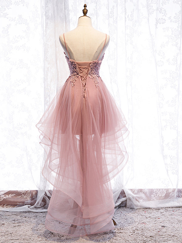 High Low Pink Lace Prom Dresses, Pink High Low Formal Graduation Homec - shegown High Low Pink Lace Prom Dresses, Pink High Low Formal Graduation Homec - shegown