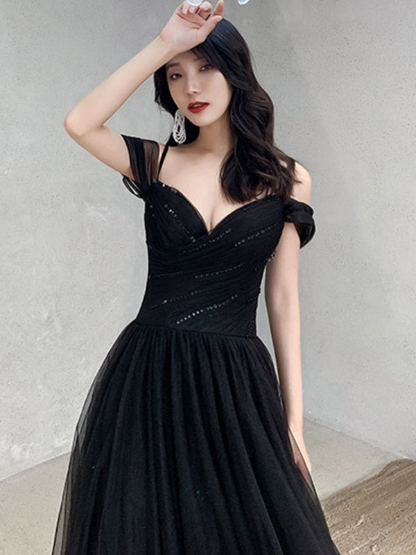 Off the Shoulder Black Long Prom Dresses, Black Off Shoulder Formal Ev - shegown Off the Shoulder Black Long Prom Dresses, Black Off Shoulder Formal Ev - shegown