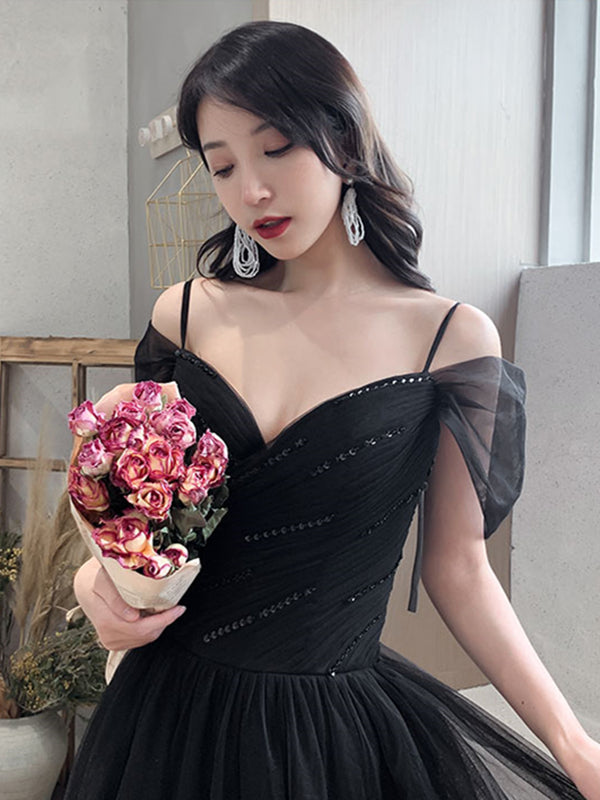 Off the Shoulder Black Long Prom Dresses, Black Off Shoulder Formal Ev - shegown Off the Shoulder Black Long Prom Dresses, Black Off Shoulder Formal Ev - shegown