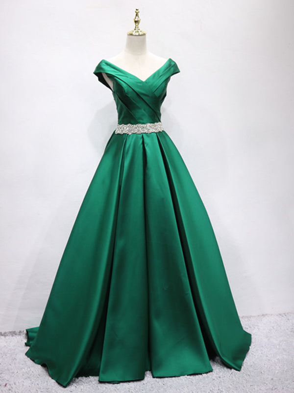 what colour shoes to wear with green dress for wedding Formal Elegant Off-shoulder Dark Green Mermaid Long Prom Dress main image 0