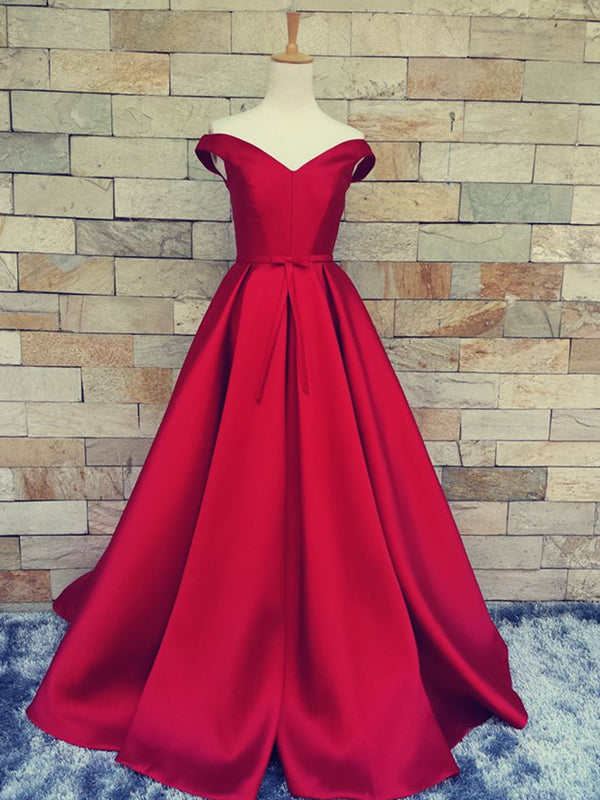 Off the Shoulder Red Long Prom Dresses, Red Long Formal Evening Dresse
