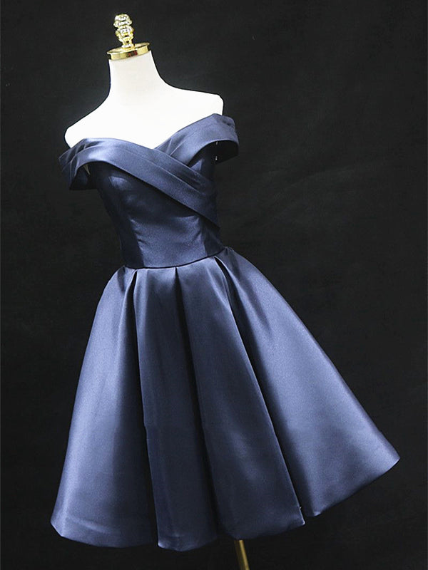 Off the Shoulder Short Navy Blue Prom Dresses, Short Blue Homecoming G - shegown Off the Shoulder Short Navy Blue Prom Dresses, Short Blue Homecoming G - shegown