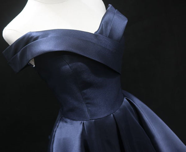 Off the Shoulder Short Navy Blue Prom Dresses, Short Blue Homecoming G - shegown Off the Shoulder Short Navy Blue Prom Dresses, Short Blue Homecoming G - shegown