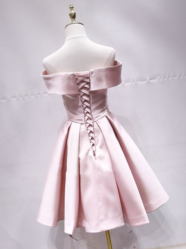 Off the Shoulder Short Pink Prom Dresses, Short Pink Formal Evening Graduation Dresses, US 4 / Pink as Pics / No Rush Off the Shoulder Short Pink Prom Dresses, Short Pink Formal Evening Graduation Dresses, US 4 / Pink as Pics / No Rush