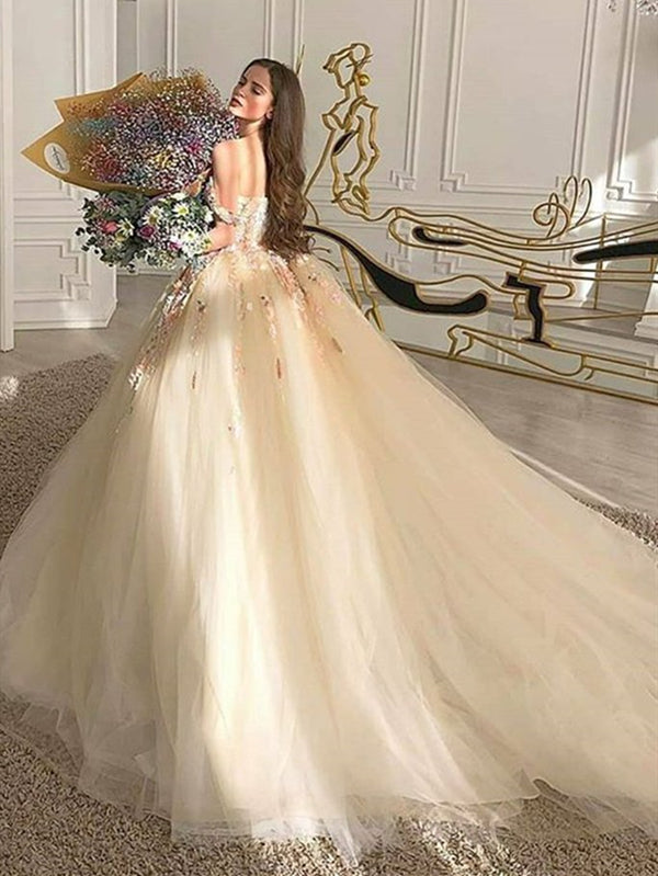 Off the Shoulder Champagne Lace Floral Long Prom Dresses, Champagne Lace Formal Evening Dresses Off the Shoulder Champagne Lace Floral Long Prom Dresses, Champagne Lace Formal Evening Dresses