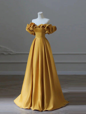Off the Shoulder Yellow Long Prom Dresses, Yellow Off Shoulder Long Formal Evening Dresses