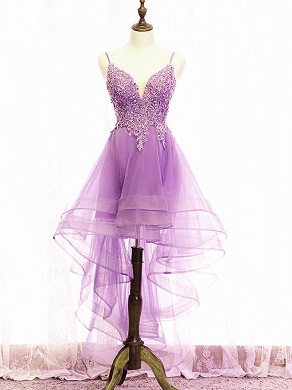 Purple High Low Lace Prom Dresses, Light Purple High Low Lace Formal H - shegown Purple High Low Lace Prom Dresses, Light Purple High Low Lace Formal H - shegown
