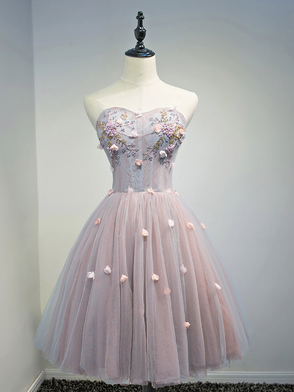 Rose Pink Short Floral Prom Dresses, Short Graduation Homecoming Dress - shegown Rose Pink Short Floral Prom Dresses, Short Graduation Homecoming Dress - shegown
