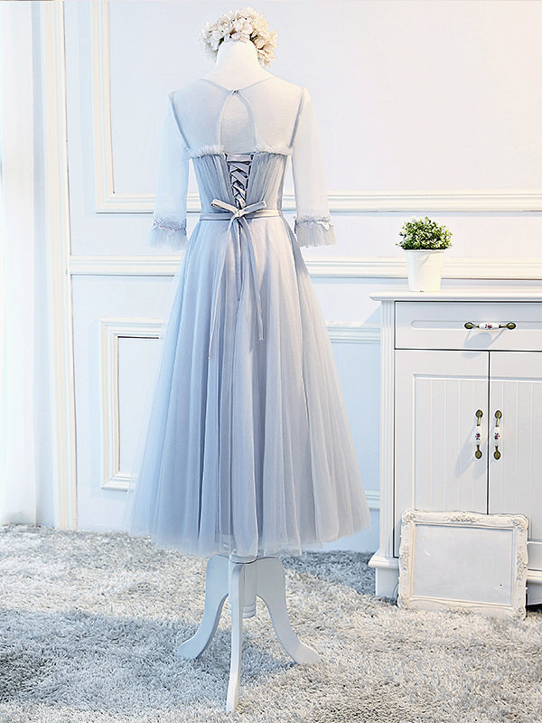 Round Neck Long Sleeves Blue Prom Dresses, Long Sleeves Blue Formal Bridesmaid Evening Dresses, Custom Size / Custom Color / No Rush Round Neck Long Sleeves Blue Prom Dresses, Long Sleeves Blue Formal Bridesmaid Evening Dresses, Custom Size / Custom Color / No Rush