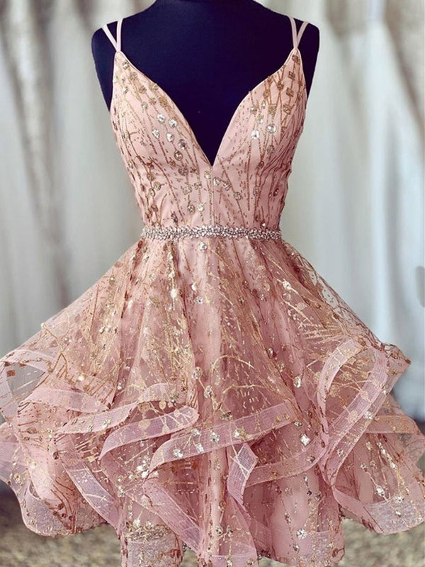 Shiny A Line V Neck Short Champagne Lace Prom Dresses, Short Champagne Lace Formal Homecoming Cocktail Dresses, US 2 / With Rush+$19.99 Shiny A Line V Neck Short Champagne Lace Prom Dresses, Short Champagne Lace Formal Homecoming Cocktail Dresses, US 2 / With Rush+$19.99