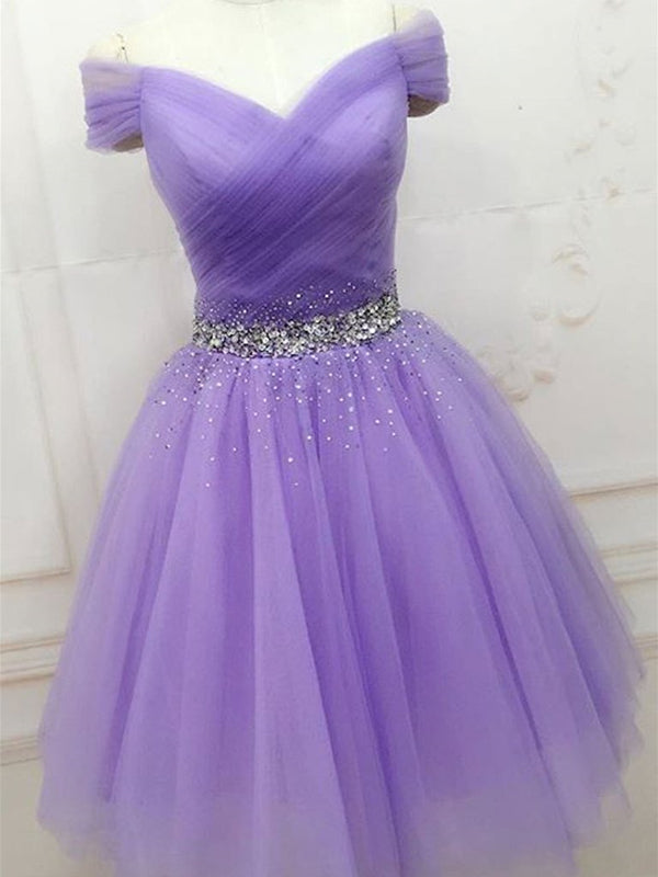Shiny Sequins Purple Short Prom Dresses, Off the Shoulder Purple Forma - shegown Shiny Sequins Purple Short Prom Dresses, Off the Shoulder Purple Forma - shegown