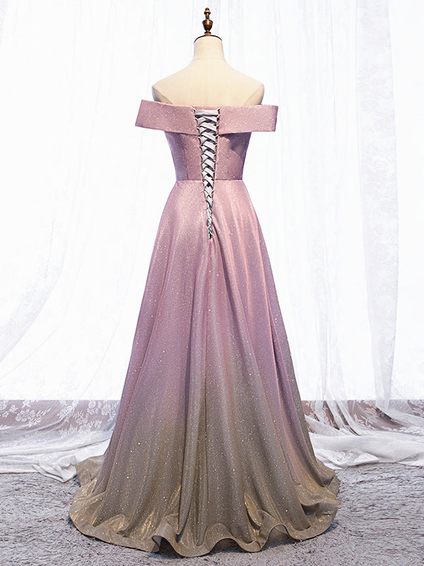 Shiny Off Shoulder Pink Ombre Prom Dresses, Pink Ombre Formal Graduati - shegown Shiny Off Shoulder Pink Ombre Prom Dresses, Pink Ombre Formal Graduati - shegown