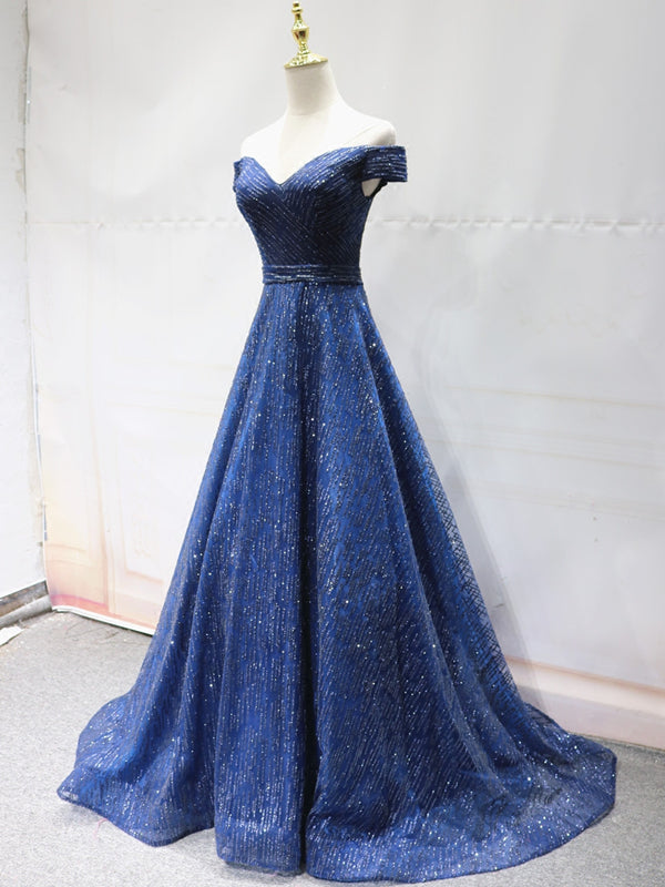 Shiny Off the Shoulder Navy Blue Long Prom Dresses, Off Shoulder Blue Formal Evening Dresses, US 2 / With Rush+$19.99 Shiny Off the Shoulder Navy Blue Long Prom Dresses, Off Shoulder Blue Formal Evening Dresses, US 2 / With Rush+$19.99
