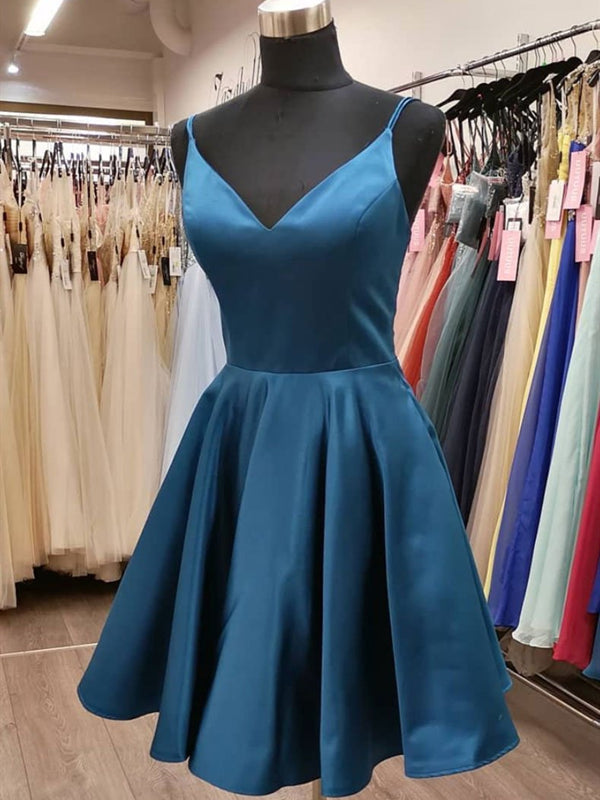 Short V Neck Blue Prom Dresses, Blue V Neck Short Graduation Homecomin - shegown Short V Neck Blue Prom Dresses, Blue V Neck Short Graduation Homecomin - shegown