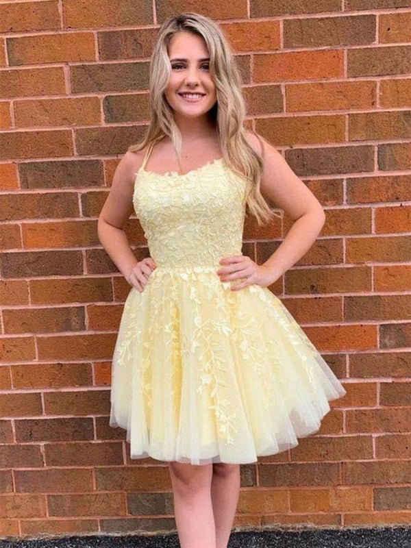 Short Yellow Lace Prom Dresses, Short Yellow Lace Formal Homecoming Dresses, US 12 / Custom Color / With Rush+$19.99