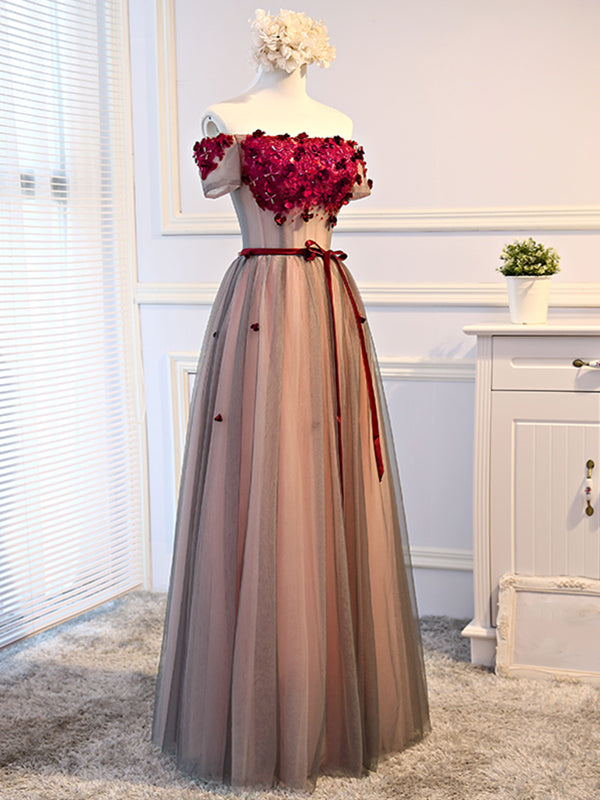 Short Sleeves Burgundy Floral Long Prom Dresses, Burgundy Floral Formal Bridesmaid Dresses, US 8 / Custom Color / With Rush+$19.99 Short Sleeves Burgundy Floral Long Prom Dresses, Burgundy Floral Formal Bridesmaid Dresses, US 8 / Custom Color / With Rush+$19.99