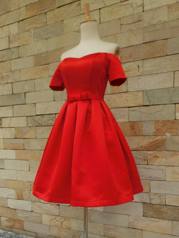 Short Sleeves Blue/Red/Black Prom Dresses, Short Sleeves Formal Homecoming Graduation Dresses, US 4 / Red as Pics / No Rush