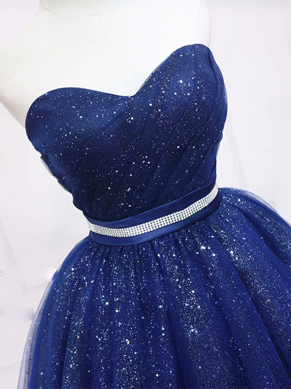 Strapless Dark Blue Short Prom Dresses, Short Dark Blue Graduation Hom