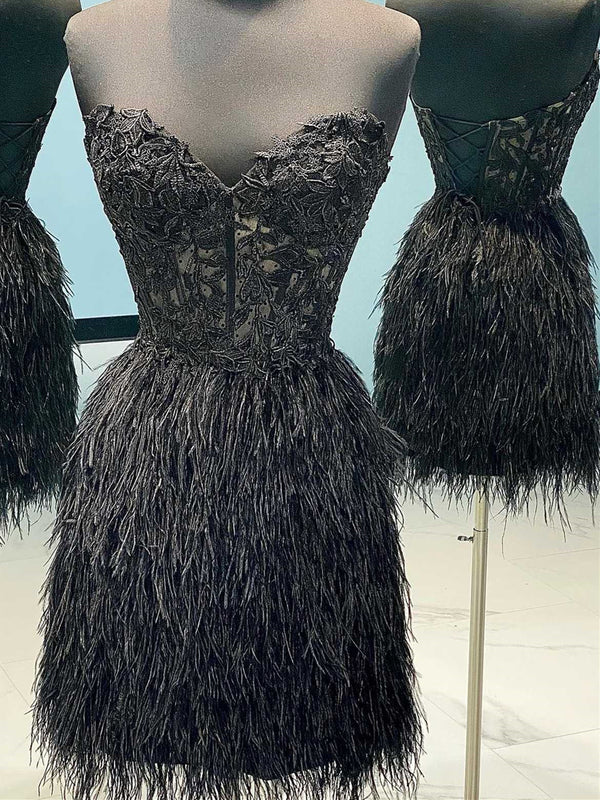 Strapless Short Black Lace Prom Dresses, Short Black Lace Formal Homec