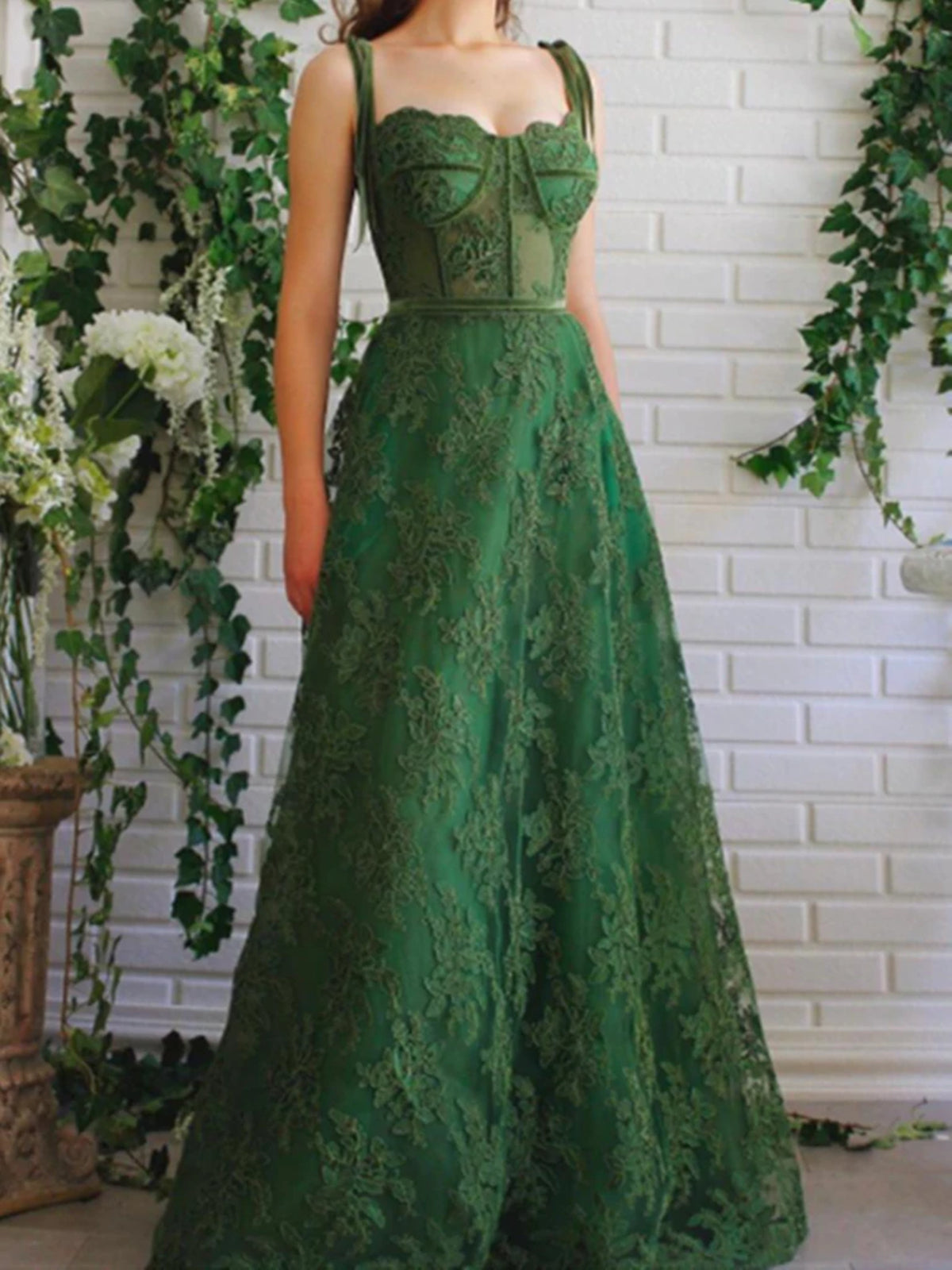 Sweetheart Neck Dark Green Lace Prom Dresses, Green Lace Long Formal Graduation Dresses