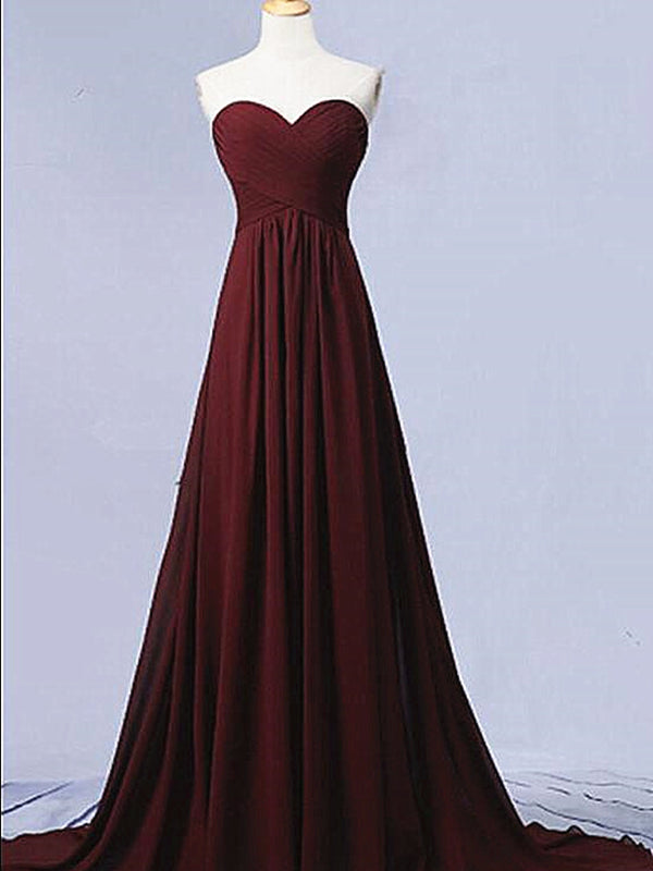Sweetheart Neck Maroon Long Prom Dresses, Burgundy Long Formal Bridesm - shegown Sweetheart Neck Maroon Long Prom Dresses, Burgundy Long Formal Bridesm - shegown