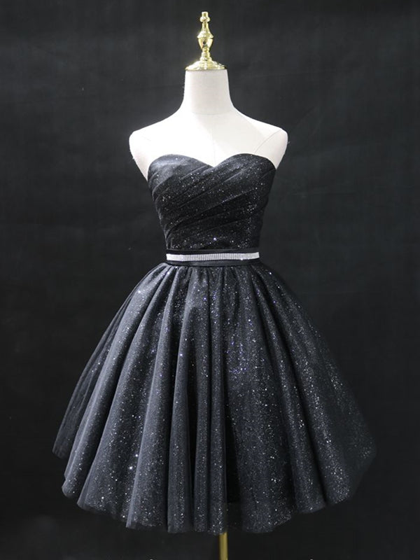 Sweetheart Neck Short Black Prom Dresses, Little Black Formal Evening Graduation Dresses Sweetheart Neck Short Black Prom Dresses, Little Black Formal Evening Graduation Dresses