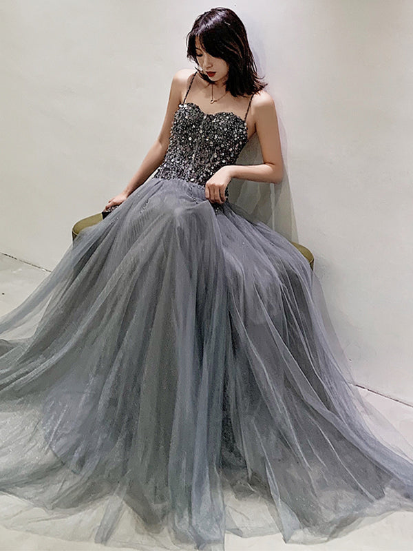 Sweetheart Neck Silver Gray Long Beaded Prom Dresses, Silver Gray Long Formal Dresses, US 12 / Custom Color / No Rush Sweetheart Neck Silver Gray Long Beaded Prom Dresses, Silver Gray Long Formal Dresses, US 12 / Custom Color / No Rush
