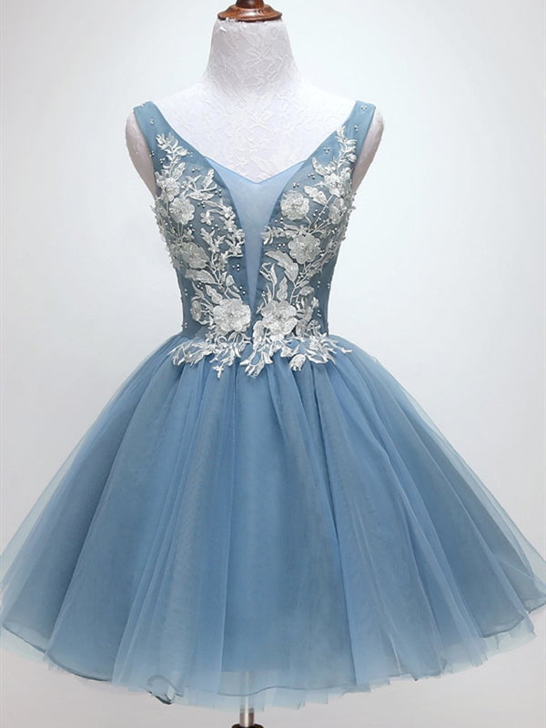 slim fit dress slacks Detachable Long Sleeves Blue Lace Sweetheart A-Line Short Graduation Dresses, CP0993 US4 / Custom Color(Leaving A note) main image 1