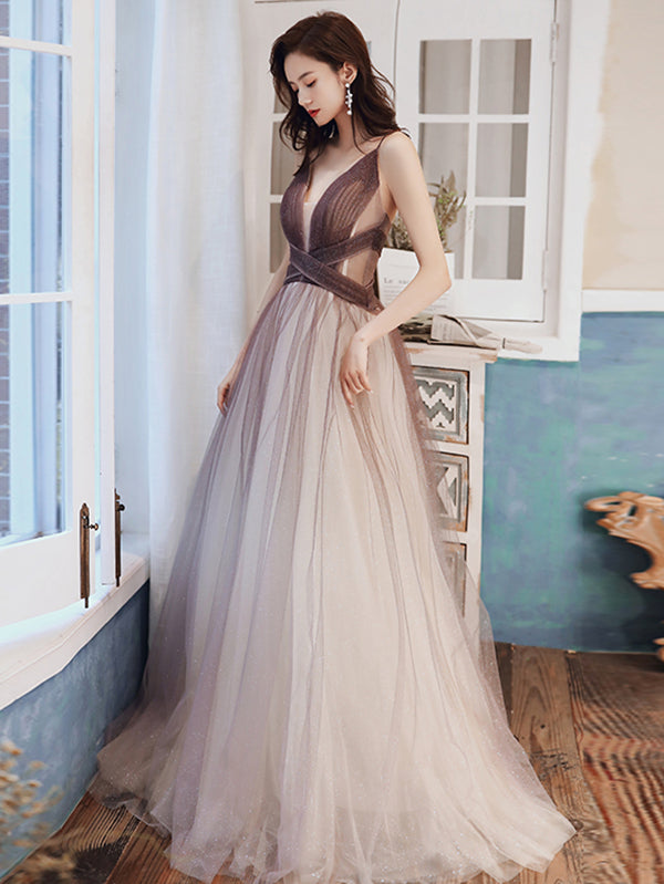V Neck Brown Ombre Long Prom Dresses, Brown Ombre Floor Length Formal Evening Dresses V Neck Brown Ombre Long Prom Dresses, Brown Ombre Floor Length Formal Evening Dresses