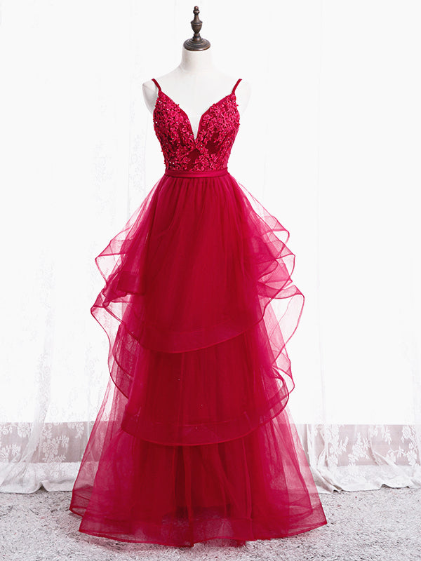 V Neck Burgundy Lace Prom Dresses, Wine Red Lace Formal Evening Gradua - shegown V Neck Burgundy Lace Prom Dresses, Wine Red Lace Formal Evening Gradua - shegown