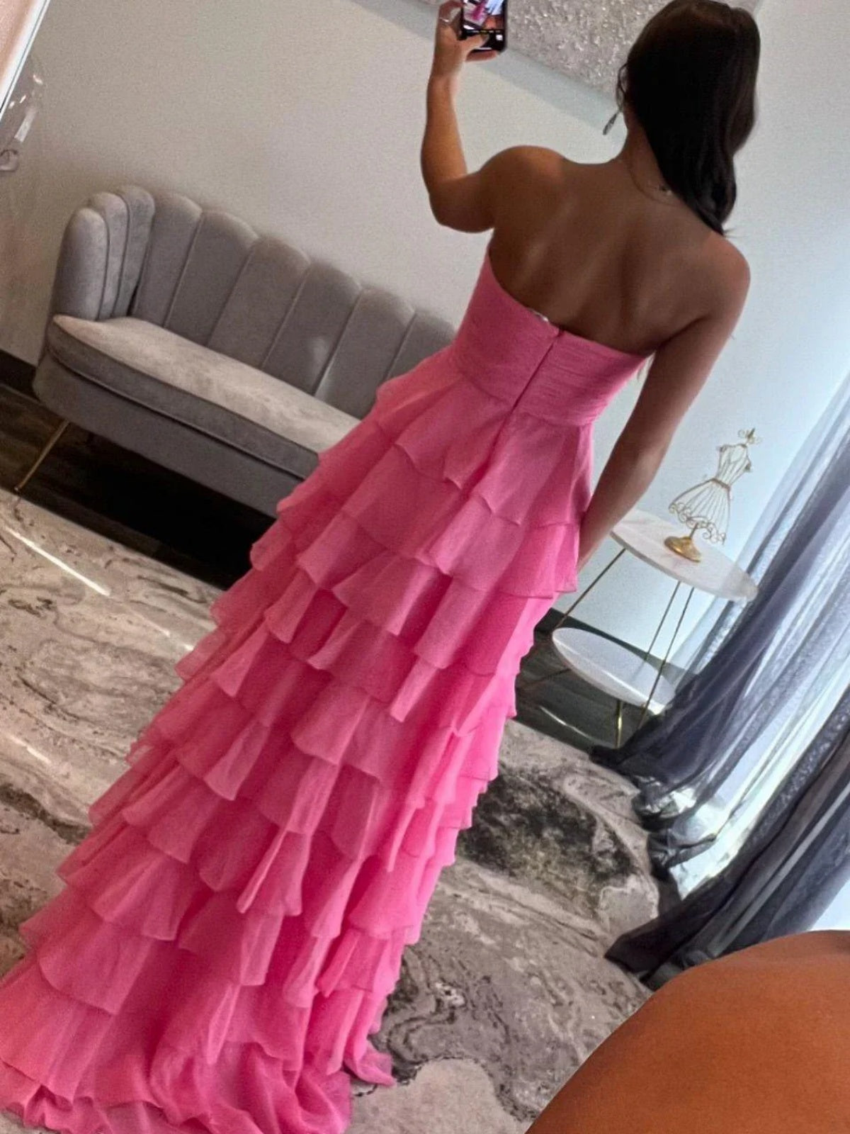 A-line Long Tiered Chiffon Prom Dresses, Yellow Purple Royal Blue Gree - shegown A-line Long Tiered Chiffon Prom Dresses, Yellow Purple Royal Blue Gree - shegown