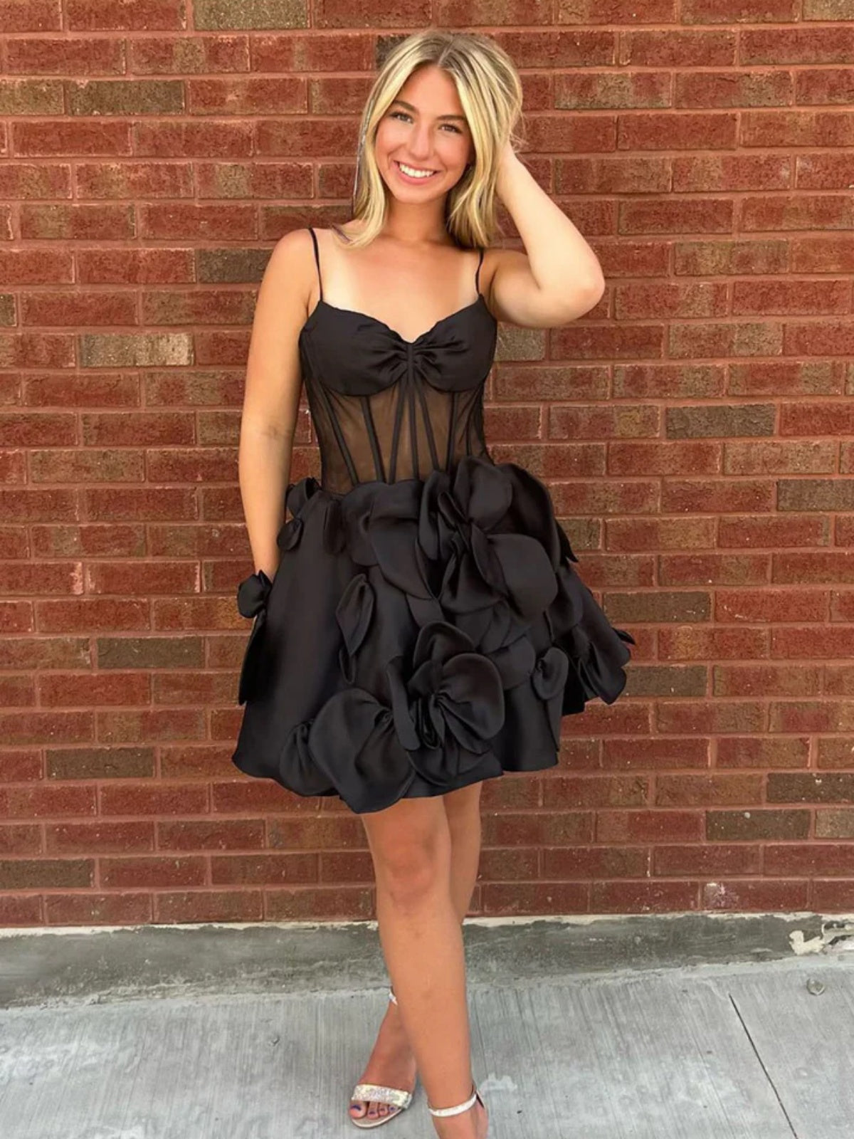 A Line 3D Floral Short Red Black Yellow Prom Dresses, Short 3D Floral - shegown A Line 3D Floral Short Red Black Yellow Prom Dresses, Short 3D Floral - shegown