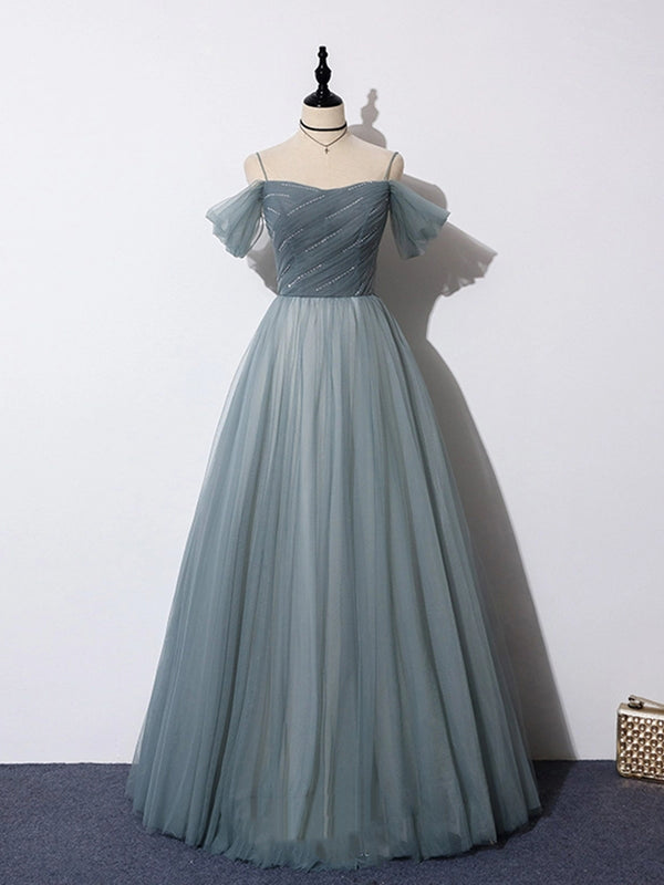 Off Shoulder Gray Lace Long Prom Dresses, Off the Shoulder Gray Formal Dresses, Gray Lace Evening Dresses EP1616