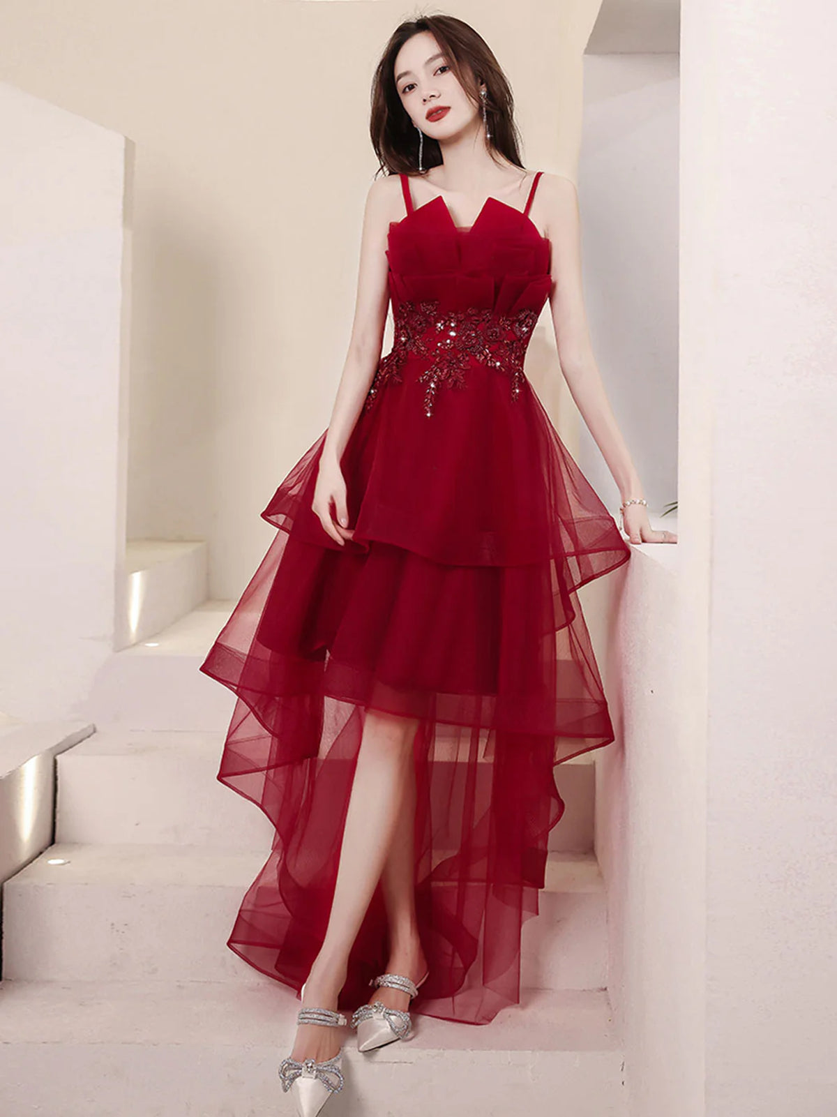 maroon homecoming dress long Mermiad Open Back Burgundy Prom Dresses Sexy V neck Lace Long Formal D SELINADRESS